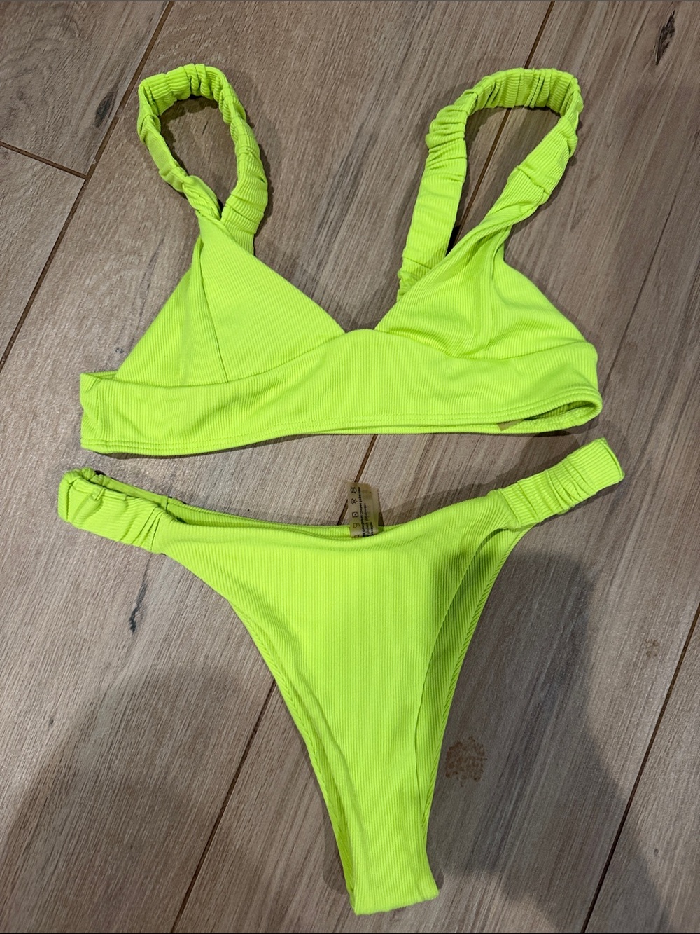 Zaful Neon Lime Green Ribbed Bikini Set